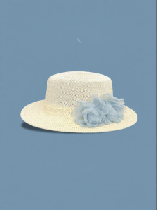 French Style Woven Sun Hat With 3D Floral Flat Top For Face Slimming