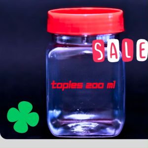 toples jar botol plastik KOTAK 200ML sambal bumbu 200 ml sambel selai tutup merah