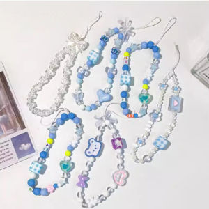 CoAce Phone Charm Strap Cute Bear Mobile Phone Case Chain Anti-Lost Soft Pottery Lanyard Pearl Acrylic Bead Colorful Portable Wrist Strap Rope Pendant