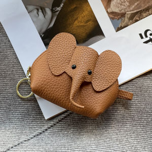 สมาร์ทคิงลายลิ้นจี่กระเป๋าเงินสำหรับผู้หญิงเหรียญหนังวัวรูปช้างน่ารักจี้กะทัดรัดหนังวัวแท้กระเป๋าคลัตช์ 6289