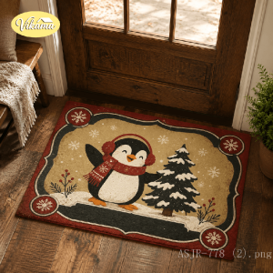 VIKAMA Christmas Bear Printed Doormat Anti‑Slip Wear‑Resistant Floor Mat For Entrance Porch Home Decor