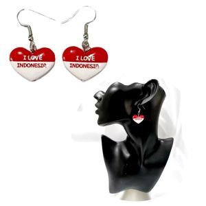 Anting Love Merah Putih Kemerdekaan Hook Earrings 17 Agustus Red White Merdeka Hooks Handmade Fashion