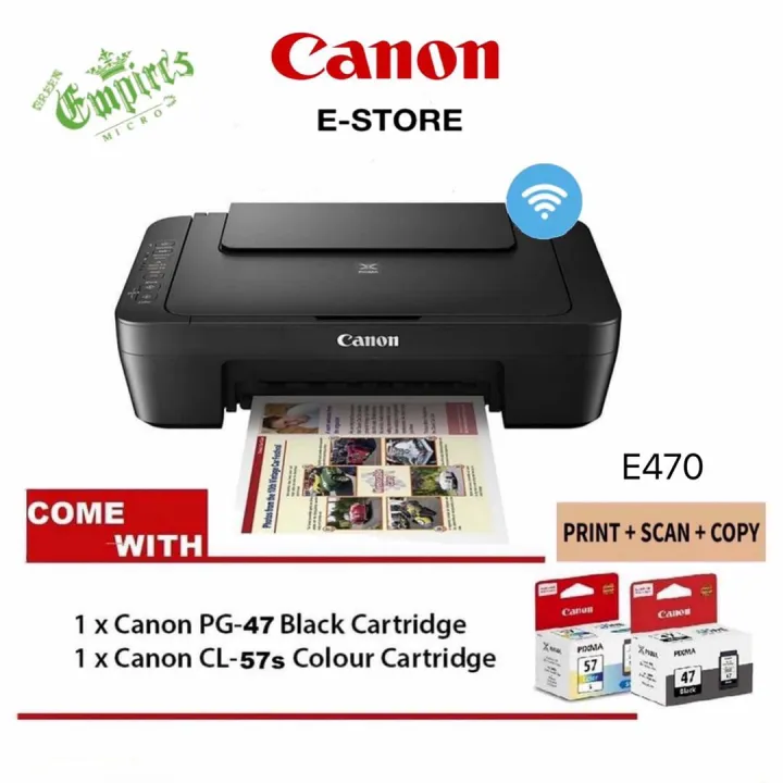 Canon Pixma E470 All In One Printer | Print | Scan | Copy | Wireless | USB 2.0