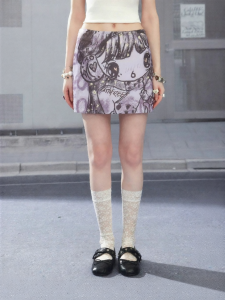 Unifree | Purple Floral Print Skinny Fitted Short Skirt
