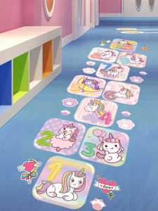 Childrens Hopscotch Floor Stickers Waterproof Cartoon Kindergarten Playtime Decorative PVC Wall Decals for Kids Room