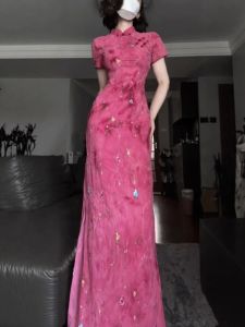 CHANGTONG | Chinese Inspired Cheongsam Elegant Dress Pink Floral 2026 Summer