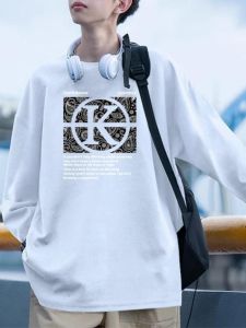 Men Casual Pure Cotton Sweatshirt Trendy Easiest for Match Long Sleeves T-shirt Loose round Neck Pullover Tops Menswear Undershirt