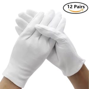 12Pairs White Cotton Safety & Work Gloves Women White Cotton Cosmetic Moisturizing Gloves for Serving Archival Jewelry Hand SPA