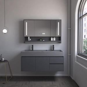 Tủ Phòng Tắm Bằng Gỗ Đặc Tủ Chậu Rửa Tay Tích Hợp Đá Nano Kết Hợp Bàn Rửa Mặt Phòng Tắm Đơn Giản Hiện Đại