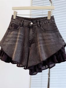AIYITI | Lace Splicing Denim Shorts High Waist Slimming Plus Size Summer