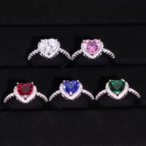 Huitan Cao Cấp Hình Trái Tim Nhẫn Zirconia Cho Nữ Nhiều Màu Sắc Pha Lê Cưới Ban Nhạc Thời Trang Đính Hôn Phụ Kiện Trang Sức
