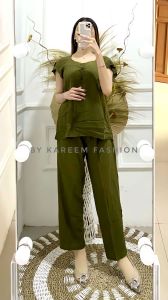 One Set Rayon Premium Kancing 3 Busui Friendly | Setelan Bangkok Celana Panjang Polos
