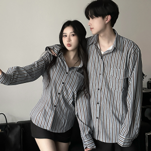 Couple Wear Autumn American Stripes Shirt Men and Women Loose Fashion Brand Fancy Versatile Casual Long Sleeve Shirt Coat
