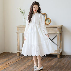 Princess Style Cotton Summer Dress White Birthday Skirt for Girls Child Age 5-14 Fairy Tale Elegant Korean Version Dress
