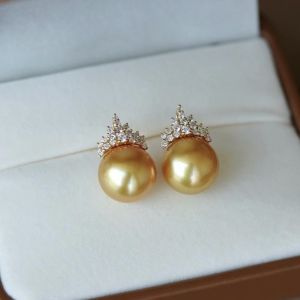 Montagne Jewelry (Deposit Link) Total Price 4100SGD 18K Pure Gold Earrings Diamond Inset Elegant Design Fine Jewellery Natural Top Grade South Sea 11-12mm Pearl Earring Stud Earrings