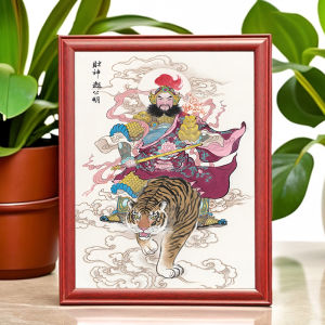 New High Definition Zhao Gongming Wealth God Statue Decorative Painting Tabletop Altar Ornament Retro Style Home Decor Item
