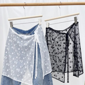 INS Blogger Lace Layered GauzeกระโปรงY2k Streetwearผ้ากันเปื้อนWrapกระโปรงLace Upกางเกงเผ็ดสาวซ้อนY2k Wrapกระโปรง