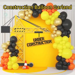 104pcs Black Orange Gold Balloon Garland Arch Set for Kids Boy Construction Birthday Party Decoration