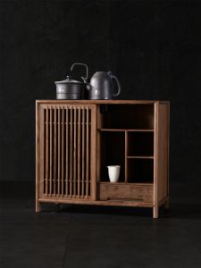Jiaguxuan New Chinese Style Tea Cabinet Solid Wood Black Walnut Tea Side Cabinet Boiling Cabinet Integrated Old Elm Side Table