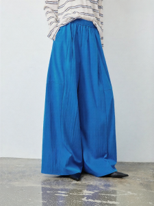 Toyouth | Muscle Texture Loose Wide-leg Trousers High-waist Pear Shape Blue