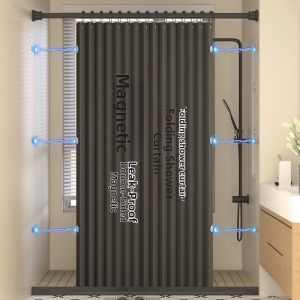 Punch-Free Waterproof Flax-like Dry-wet Separation Bath Curtain