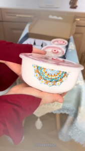𝗨𝗥𝗕𝗔𝗡𝗛𝗢𝗠𝗘𝗦 3pcs Ceramic Bowl Set with Air-Tight Lid | Microwave Safe Food Container | Elegant Wedding Gift Set | Kitchen Essentials Set Pinggan Mangkuk Seramik | Hadiah Kahwin | Mangkuk Simpanan Makanan for Home Kitchen Pantry