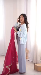 [PRE ORDER : 10 DAYS] Crunchy Silk Embroidered Gown Set with Sequence Work & Matching Pant - Fully Stitched S to XXL | gfs-41