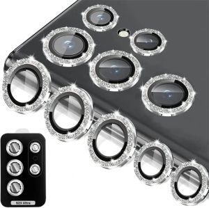 Glitter Diamond Camera Lens Protector For Samsung Galaxy S25 Ultra S25Plus S24Ultra S23 22Ultra Metal Ring Tempered Glass Cover