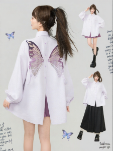 KEIKO | Lace Hollow Out Embroidered Purple Long Sleeve Shirt