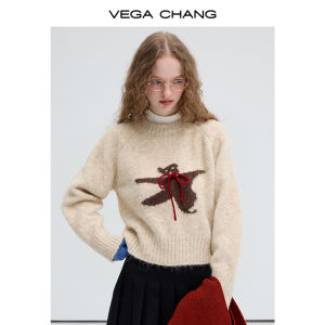 VEGA CHANG | Áo Sweater Len Thiết Kế Gấu Đáng Yêu Chất Liệu Bông Xù