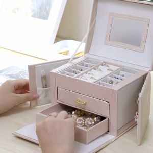 Casegrace หนัง PU กล่องเครื่องประดับสาว 120x12x120 ความจุขนาดใหญ่ แบรนด์สำหรับกระจกลิ้นชักกล่องเก็บกำมะหยี่ ราคาที่ดี