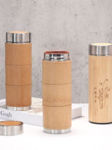 High-End Bamboo Insulated Stainless Steel Tea Water Cup Purple Clay Business Gift Customizable Logo Engraving Travel Mug