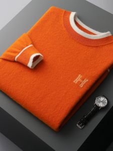 Fashionable Knitted Half-High Collar Cashmere Sweater with Letter Embroidery Warm Base Layer Autumn Winter Mens Woolen Sweater