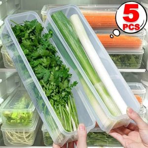 5PCS Scallions Fresh Box Refrigerator Storage Crisper Boxes with Lid Moisture-Proof Food Fridge Organizer Kitchen Sealed Jars