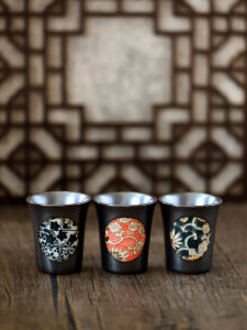 ชุดเครื่องดื่มญี่ปุ่นสไตล์โบราณ แก้วใส ชาม ช้อน ชุดชงชาเซรามิค ลายดอกไม้ แก้วน้ำเปล่าขนาดเล็ก