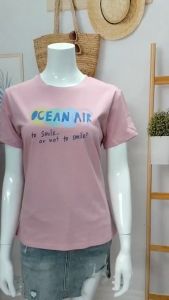 Áo thun cổ tròn in chữ OCEAN ARI chất cotton mềm mịn