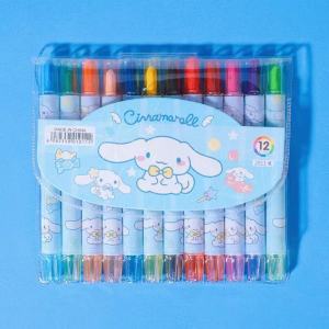 Cute Sanrio 12-Color Spinning Crayon Set Retractable Crayons Childrens Coloring Drawing Doodling Art Supplies.