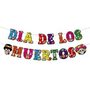 Dia De Los Muertos Banner Colorful Sugar Skull Letter Bunting Mexican Day of the Dead Garland for Fiesta Party Wall Decor