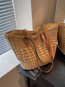Large Capacity Straw Woven Tote Bag Womens Summer Vacation Beach Single Shoulder Bag Versatile Handbag Casual Shopping Bag
