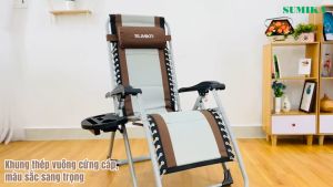 Ghế xếp thư giãn SU.MIKA 139 lưới may kèm nệm tải trọng 300kg tặng kèm khay ly