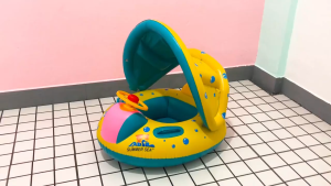 UNICAFE Childrens Swim Ring Baby Swimming Boat Float Inflatable Seat with a Horn Sunscreen Awning Water Toy Yacht Boat Sport with Sunshade