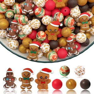 25/43/50PCS 3D Christmas Gingerbread Man Silicone Beads Set Perfect for DIY Keychains Necklaces Bracelets and Other Crafts