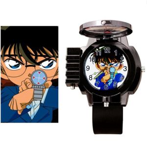 Bandai | 1 Pc Anime Quartz Watch Conan Action Figures Black Watch Strap Detective Themed Dial Gift Toy