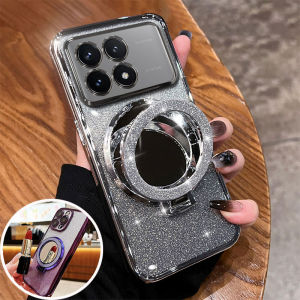 POCOX6PRO Case LUXURY Mirror Magnetic BracketGlitter Holder case For Xiaomi poco X6 pro 5G M6Pro Case X 6 PRo Shockproof Cover