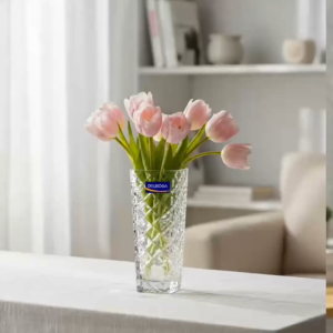 Lọ Hoa Thủy Tinh Delisoga LHDL03 Cao Cấp Hình Trụ Vuông Họa Tiết Kim Cương Sang Trọng