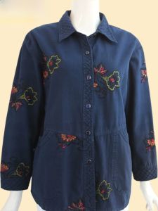 เสื้อเชิ้ตผู้หญิงวัยกลางคนและผู้สูงอายุ ผ้าฝ้ายแท้ปักลาย แขนยาว ปกโปโล กระดุมเดียว ทรงหลวม ฤดูใบไม้ผลิ 2024