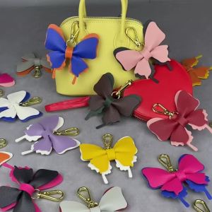 Elegant Leather Butterfly Charm for Bag PU Detachable Keyring Accessory Color-matching Creative Fashion 3D