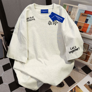 เสื้อยืดแขนสั้นผู้หญิงสไตล์อเมริกันเกาหลีฮิปฮอปเรียบง่ายตัวอักษรผ้าฝ้ายแท้ฤดูร้อนสำหรับคู่รัก เสื้อผ้าทำงานสไตล์เกาหลี