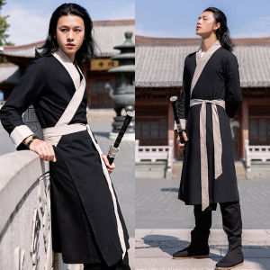 Ancient Chinese Hanfu Mens Traditional Costume Qin Han Song Martial Arts Robe Film Performance Graduation Class Uniform Night Gown