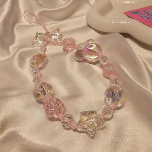 Short Transparent Womens Mobile Phone Chain Ins  Handheld Wrist Hanging Decoration Lanyard Mickey Mouse Head Star Hanging Rope